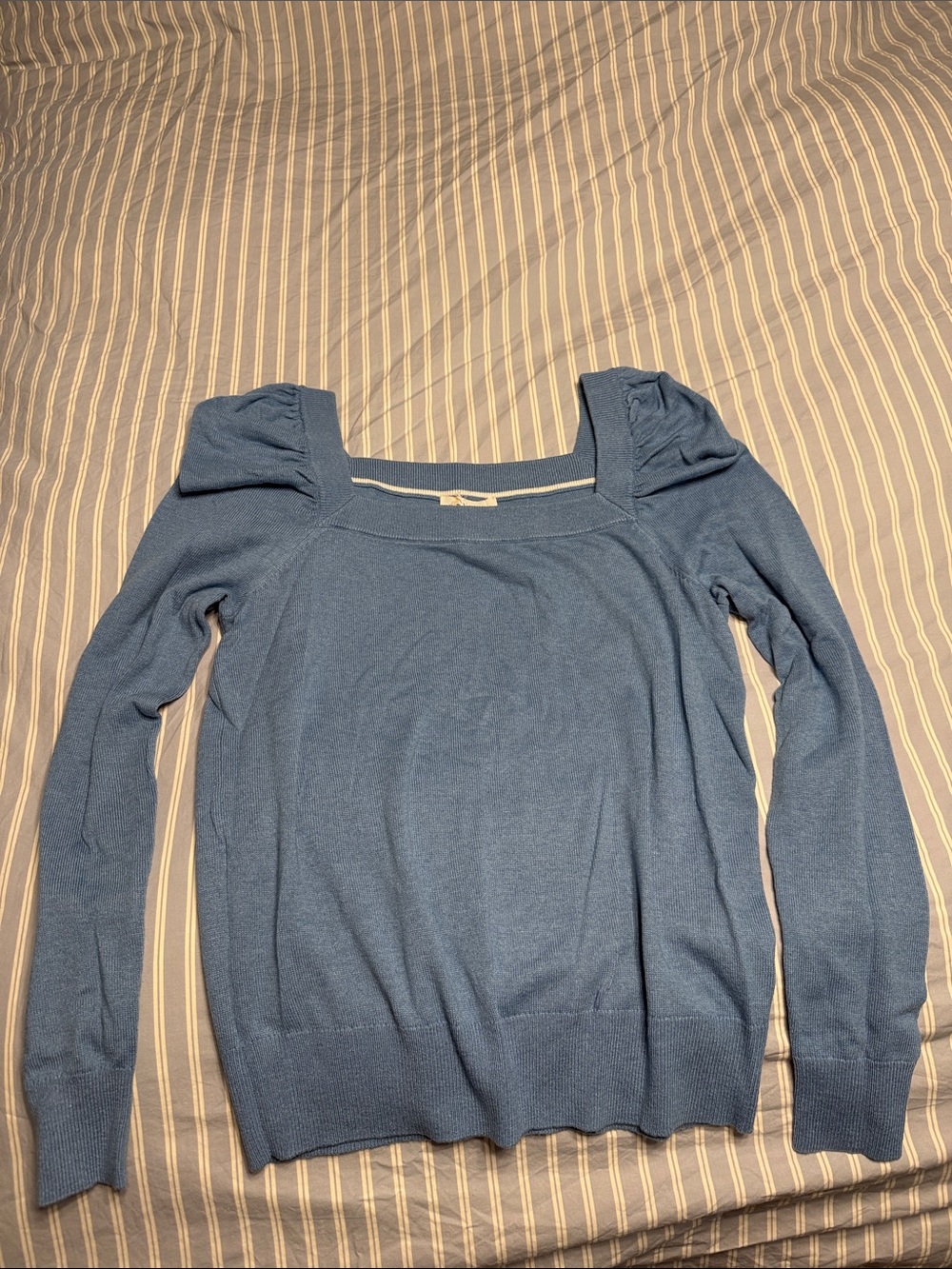 Boden Blue Square-Neck Puff-Sleeve Sweater